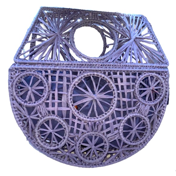 🆕~ House of Harlow handcrafted Dusty Blue Straw Cage Bag NWT. Great for summer! - Picture 4 of 10